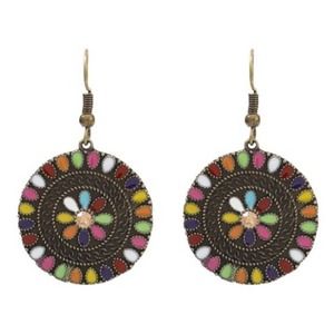 Retro Fashion Round Flower Jeweled Earrings